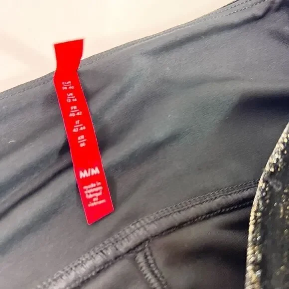 Spanx Leggings Womens Medium Black Gold Velvet Shine Metallic High Rise - Picture 9 of 10